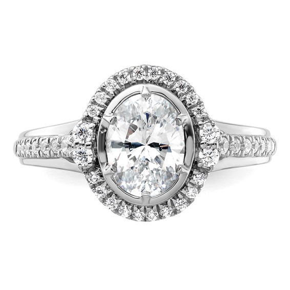 True Origin 14K White Gold 1/3 carat Lab Grown Diamond VS+ F+ Semi-Mount Oval Halo Engagement Ring