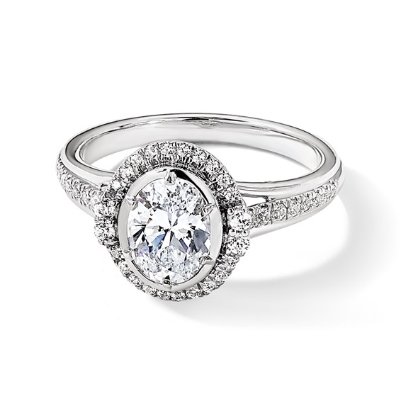 True Origin 14K White Gold 1/3 carat Lab Grown Diamond VS+ F+ Semi-Mount Oval Halo Engagement Ring