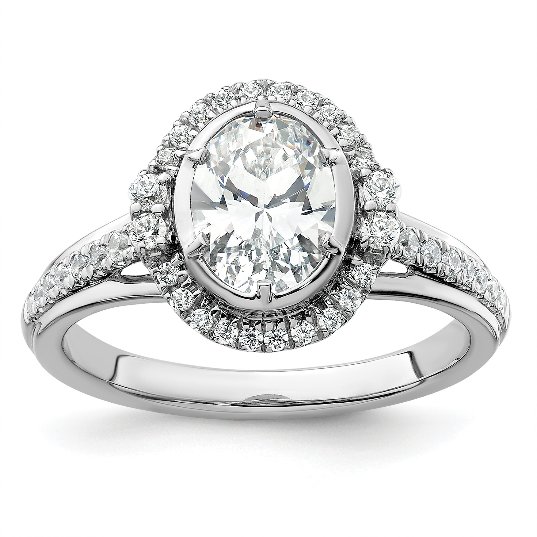 True Origin White Gold 1/3 carat Lab Grown Diamond VS  D E F  Semi Mount Oval Fancy Halo Engagement Ring (RM9357-100-WLD)