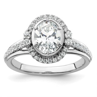 True Origin 14K White Gold 1/3 carat Lab Grown Diamond VS+ F+ Semi-Mount Oval Halo Engagement Ring