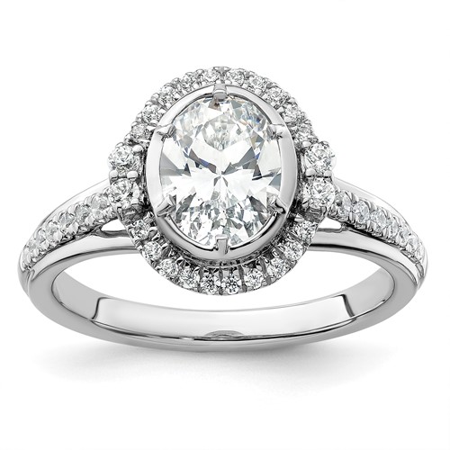 True Origin 14K White Gold 0.33 Carat Lab Grown Diamond VS+ F+ Semi-Mount Oval Halo Engagement Ring
