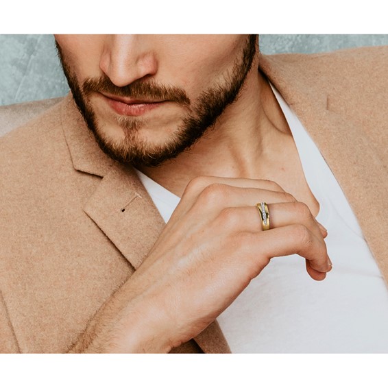 True Origin 14K Yellow Gold Men's 3/8 carat Lab Grown Diamond VS+ F+ Complete Band