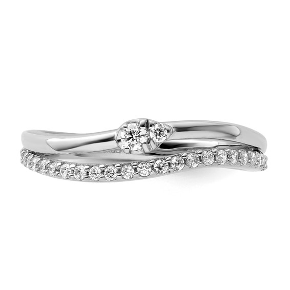 14K White Gold Polished 1/4 carat Diamond Double Band Curved Ring