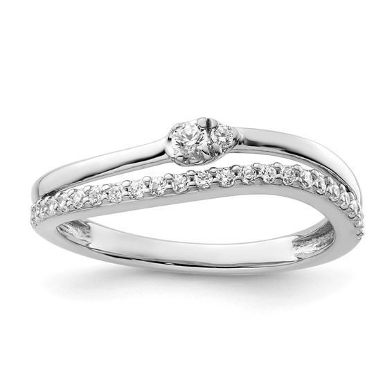 14K White Gold Polished 1/4 carat Diamond Double Band Curved Ring