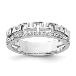 14K White Gold Polished 1/6 carat Diamond Double Band Creek Key Band
