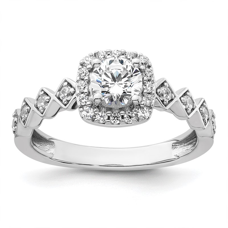 14k White Gold 3/4 carat Lab Grown Diamond VS/SI+ G+ Round Complete Halo Engagement Ring
