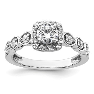 14k White Gold 7/8 carat Lab Grown Diamond VS/SI+ G+ Round Complete Halo Engagement Ring