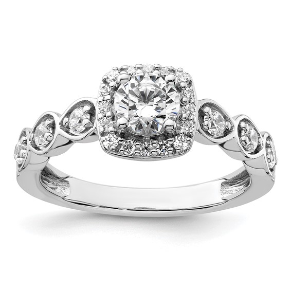 14k White Gold 7/8 carat Lab Grown Diamond VS/SI+ G+ Round Complete Halo Engagement Ring