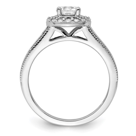 14k White Gold 1 carat Lab Grown Diamond VS/SI+ G+ Round Complete Halo Engagement Ring