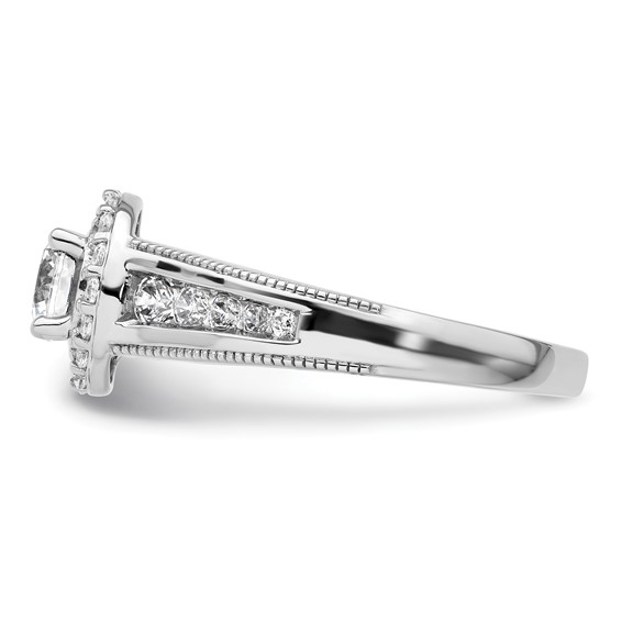 14k White Gold 1 carat Lab Grown Diamond VS/SI+ G+ Round Complete Halo Engagement Ring