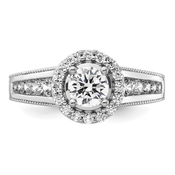 14k White Gold 1 carat Lab Grown Diamond VS/SI+ G+ Round Complete Halo Engagement Ring