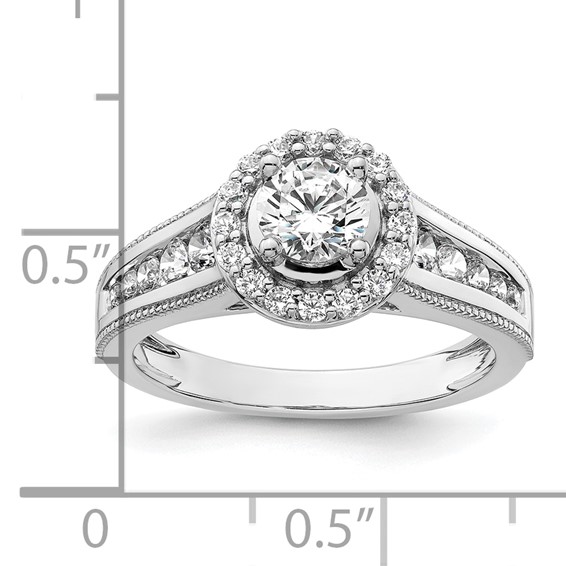 14k White Gold 1 carat Lab Grown Diamond VS/SI+ G+ Round Complete Halo Engagement Ring