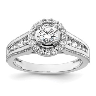 14k White Gold 1 carat Lab Grown Diamond VS/SI+ G+ Round Complete Halo Engagement Ring
