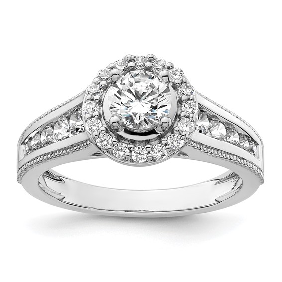 14k White Gold 1 carat Lab Grown Diamond VS/SI+ G+ Round Complete Halo Engagement Ring