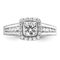 14K White Gold 1 Carat Lab Grown Diamond VS SI+ G+ Round Complete Halo Engagement Ring view 4