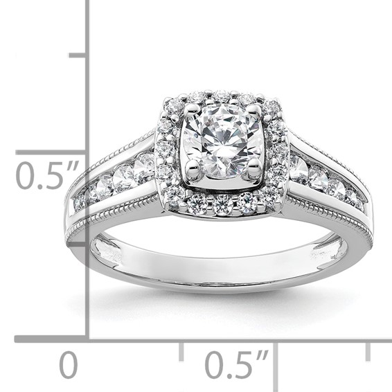 14k White Gold 1 carat Lab Grown Diamond VS/SI+ G+ Round Complete Halo Engagement Ring