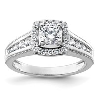 14K White Gold 1 Carat Lab Grown Diamond VS SI+ G+ Round Complete Halo Engagement Ring view 1