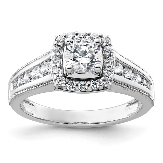14k White Gold 1 carat Lab Grown Diamond VS/SI+ G+ Round Complete Halo Engagement Ring