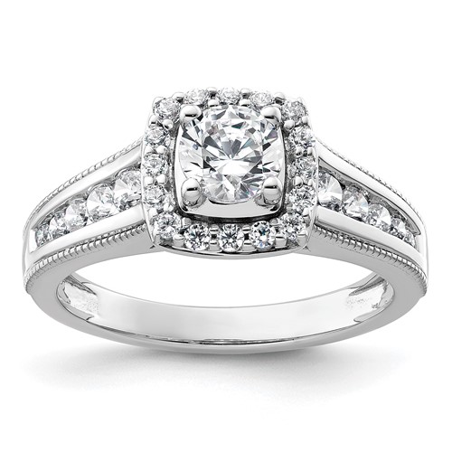 14K White Gold 1 Carat Lab Grown Diamond VS SI+ G+ Round Complete Halo Engagement Ring