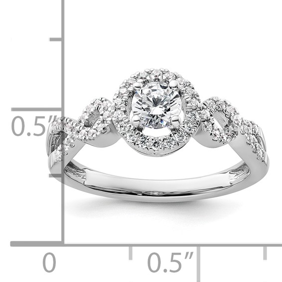 14k White Gold 5/8 carat Lab Grown Diamond VS/SI+ G+ Round Complete Fancy Halo Engagement Ring