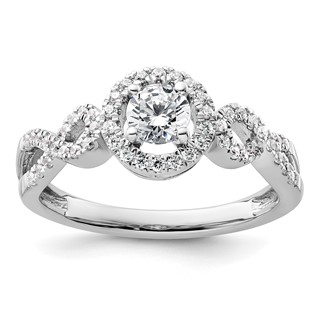 14k White Gold 5/8 carat Lab Grown Diamond VS/SI+ G+ Round Complete Fancy Halo Engagement Ring