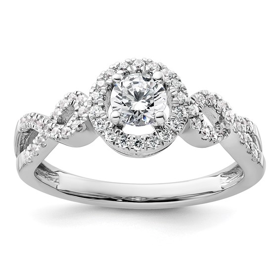 14k White Gold 5/8 carat Lab Grown Diamond VS/SI+ G+ Round Complete Fancy Halo Engagement Ring