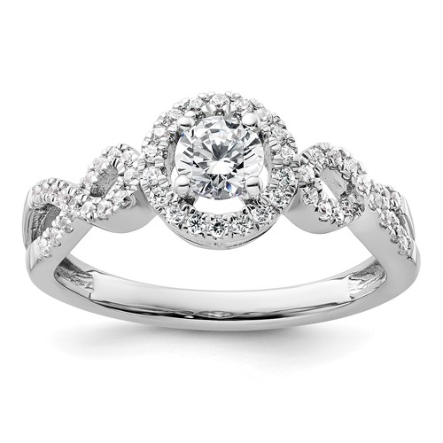 14K White Gold 0.62 Carat Lab Grown Diamond VS SI+ G+ Round Complete Fancy Halo Engagement Ring