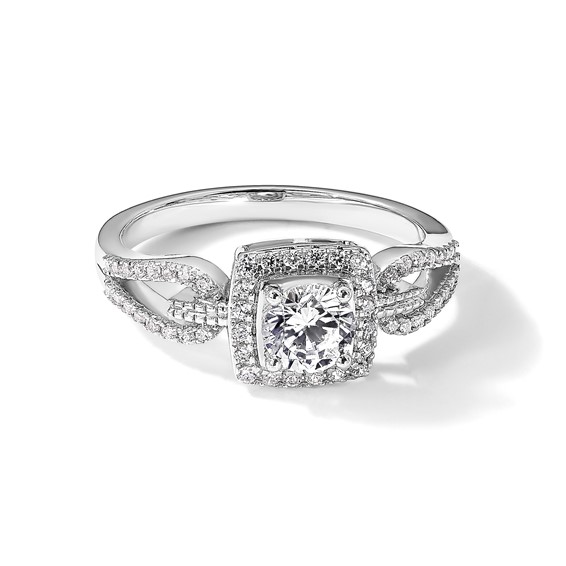 14k White Gold 3/4 carat Lab Grown Diamond VS/SI+ G+ Round Complete Halo Engagement Ring