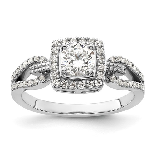 14K White Gold 0.75 Carat Lab Grown Diamond VS SI+ G+ Round Complete Halo Engagement Ring