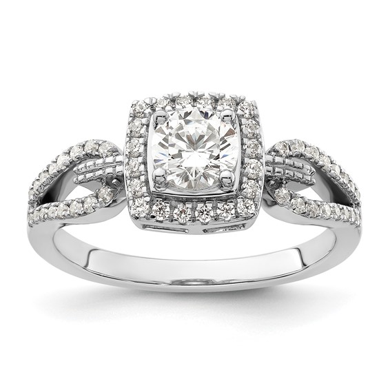 14k White Gold 3/4 carat Lab Grown Diamond VS/SI+ G+ Round Complete Halo Engagement Ring