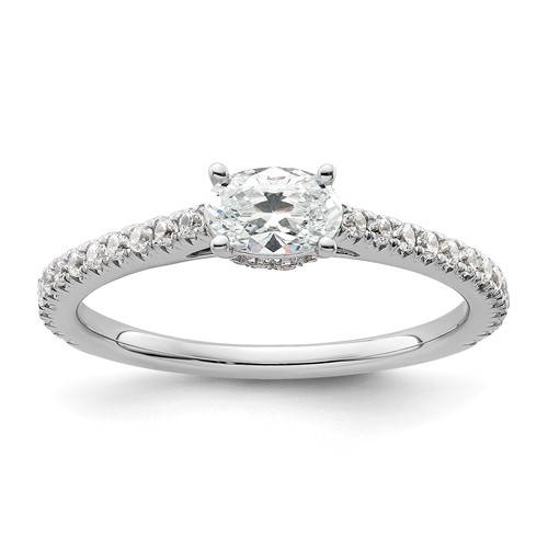 14K White Gold 0.75 Carat Lab Grown Diamond VS SI+ G+ East-West Oval Complete Engagement Ring