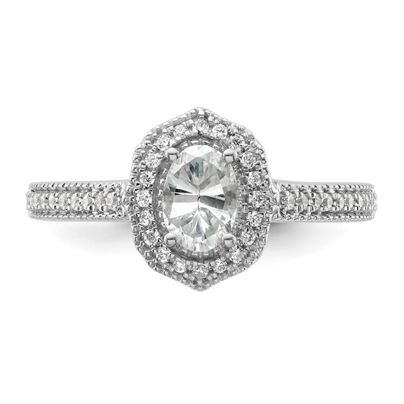 14k White Gold Vintage Oval Halo Diamond Semi-Mount Engagement Ring