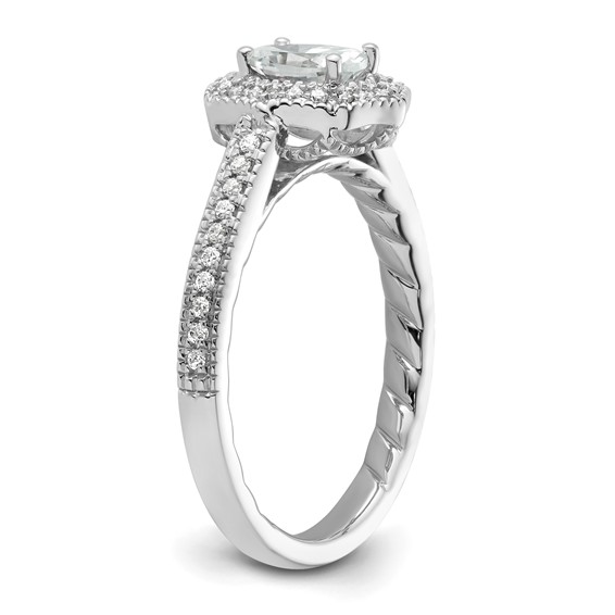 14k White Gold Vintage Oval Halo Diamond Semi-Mount Engagement Ring