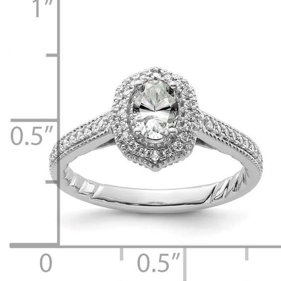 14k White Gold Vintage Oval Halo Diamond Semi-Mount Engagement Ring