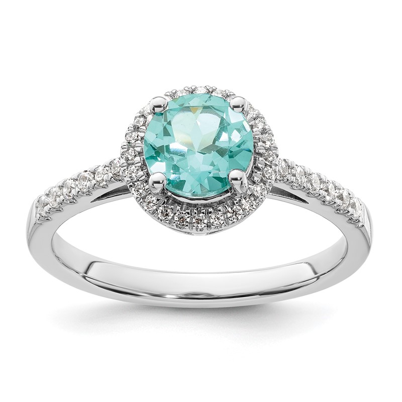Pure Serenity 14k White Gold 1/5 carat Lab Grown Diamond VS/SI+ G+ and Lab Created Paraiba Ring