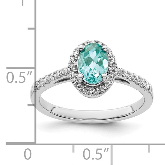 Pure Serenity 14k White Gold 1/5 carat Lab Grown Diamond VS/SI+ G+ and Lab Created Paraiba Ring