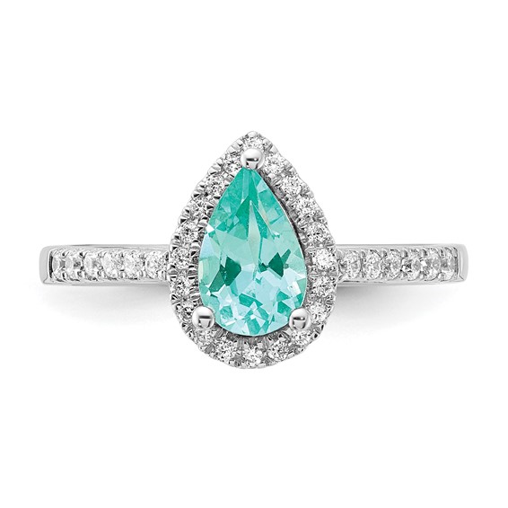 Pure Serenity 14k White Gold 1/4 carat Lab Grown Diamond VS/SI+ G+ and Pear Lab Created Paraiba Ring