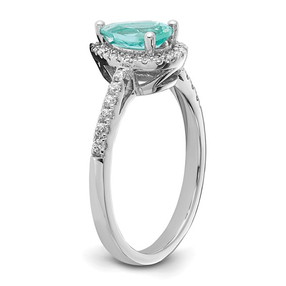 Pure Serenity 14k White Gold 1/4 carat Lab Grown Diamond VS/SI+ G+ and Pear Lab Created Paraiba Ring