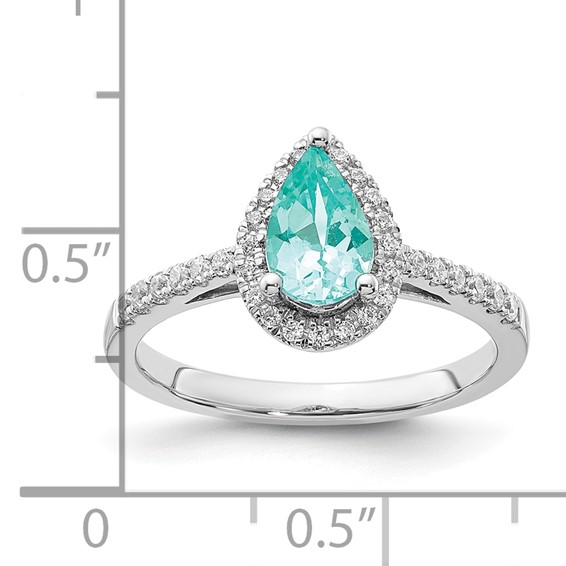 Pure Serenity 14k White Gold 1/4 carat Lab Grown Diamond VS/SI+ G+ and Pear Lab Created Paraiba Ring