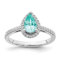 Pure Serenity 14K White Gold 0.25 Carat Lab Grown Diamond VS SI+ G+ and Pear Lab Created Paraiba Ring view 1
