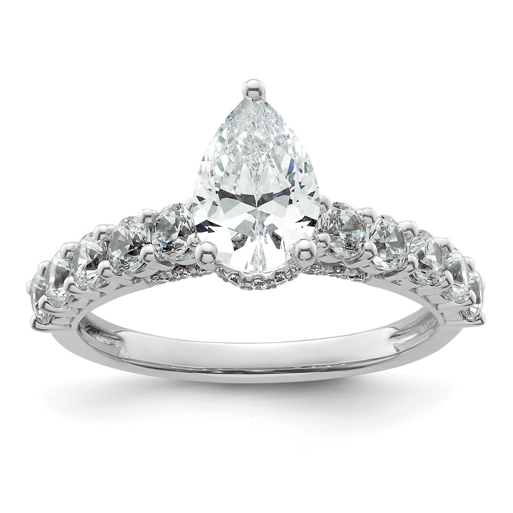 14K White Gold 2 Carat Lab Grown Diamond VS SI+ G+ Pear Complete Engagement Ring