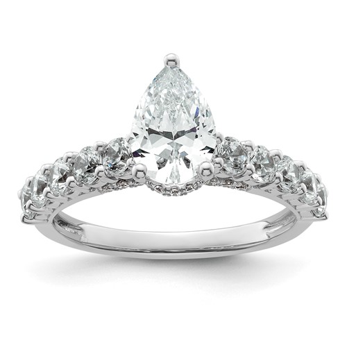 14K White Gold 2 Carat Lab Grown Diamond VS SI+ G+ Pear Complete Engagement Ring