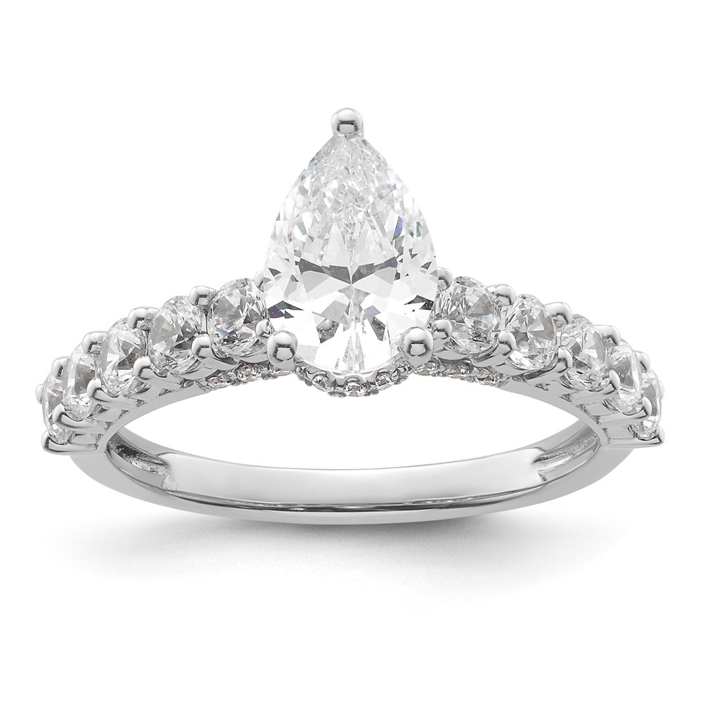 14K White Gold 2 Carat Certified Lab Grown Diamond VS SI+ G+ Pear Complete Engagement Ring