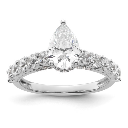 14K White Gold 2 Carat Certified Lab Grown Diamond VS SI+ G+ Pear Complete Engagement Ring