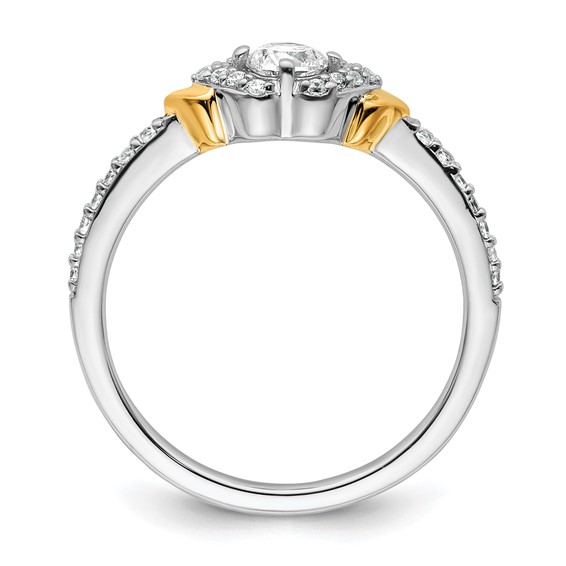 14k Two-tone Complete Diamond Round Center Engagement Ring