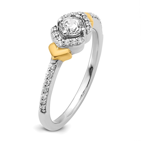 14k Two-tone Complete Diamond Round Center Engagement Ring