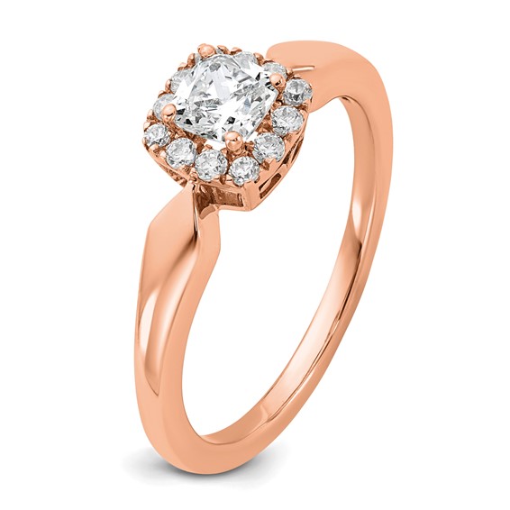 14k Rose Gold Semi-mount Diamond Princess Halo Engagement Ring