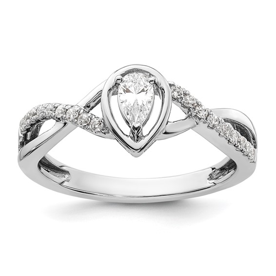 14k White Gold Pear Ctr Diamond Complete Promise/Engagement Ring