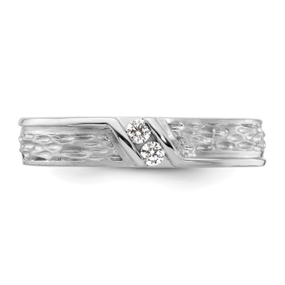 14k White Gold Polish & Satin Hammered Diamond Mens Wedding Band