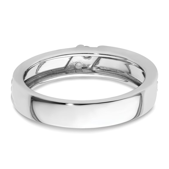 14k White Gold Polish & Satin Hammered Diamond Mens Wedding Band